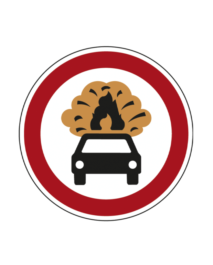 C3Q - Trânsito Proibido a Veículos Transportando Produtos Facilmente Inflamáveis ou Explosivo Sinalização Rodoviária 