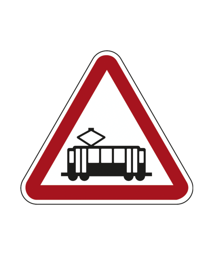 A28 - Intersecção com via onde Circulam Veículos sobre Carris Sinalização Rodoviária 